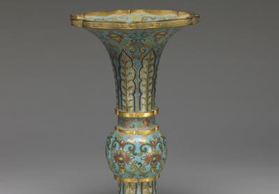 图片[2]-Copper gu-shapeed vase in cloisonne enamels from a five-piece altar set, Qing dynasty (1644-1911)-China Archive